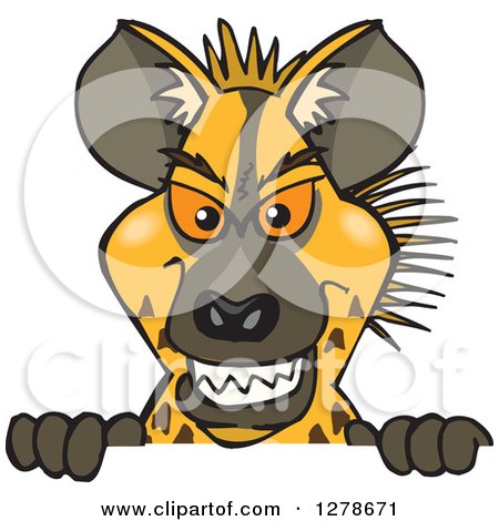 Clipart of a Hyena Peeking over a Sign - Royalty Free Vector Illustration by Dennis Holmes Designs