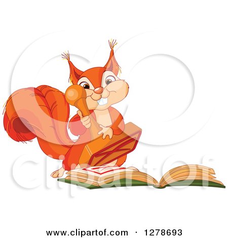 Clipart of a Cute Squirrel Stamping an X in a Book - Royalty Free Vector Illustration by Pushkin