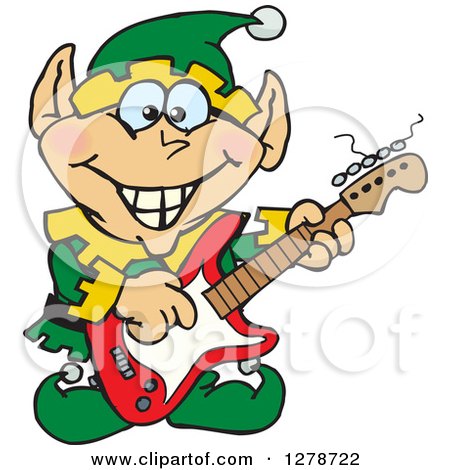Clipart of a Happy Male Christmas Elf Playing an Electric Guitar - Royalty Free Vector Illustration by Dennis Holmes Designs