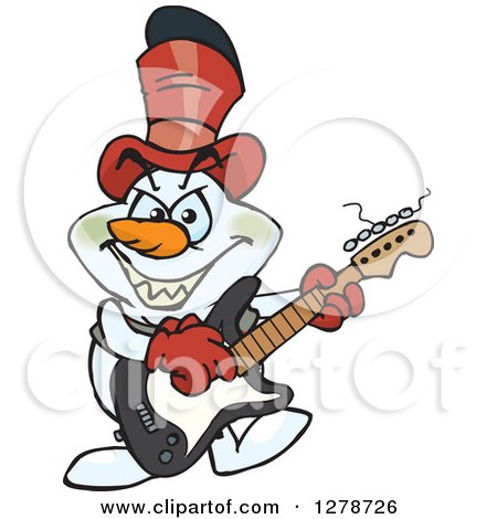 Clipart of an Evil Snowman Playing an Electric Guitar - Royalty Free Vector Illustration by Dennis Holmes Designs