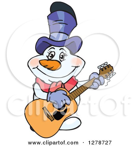 Clipart of a Happy Mrs Snowman Musician Playing an Acoustic Guitar - Royalty Free Vector Illustration by Dennis Holmes Designs