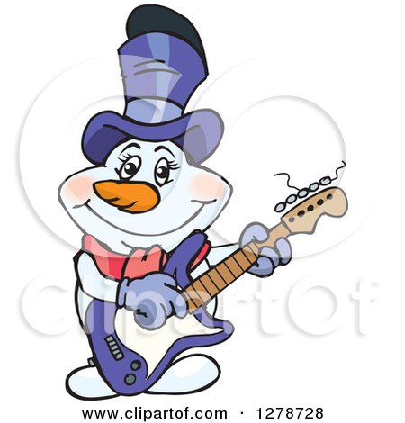 Clipart of a Happy Mrs Snowman Musician Playing an Electric Guitar - Royalty Free Vector Illustration by Dennis Holmes Designs
