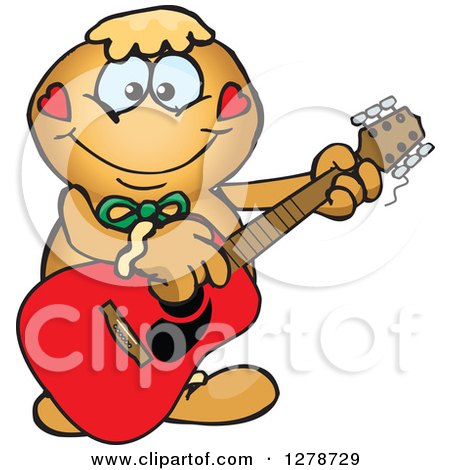Clipart of a Happy Gingerbread Man Playing an Acoustic Guitar - Royalty Free Vector Illustration by Dennis Holmes Designs