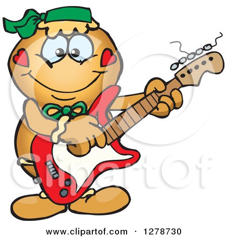 Clipart of a Happy Gingerbread Woman Playing an Electric Guitar - Royalty Free Vector Illustration by Dennis Holmes Designs