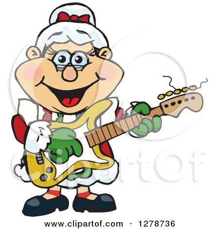 Clipart of a Happy Mrs Claus Playing Christmas Music on an Electric Guitar - Royalty Free Vector Illustration by Dennis Holmes Designs