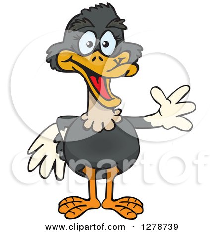 Clipart of a Happy Ostrich Waving - Royalty Free Vector Illustration by Dennis Holmes Designs
