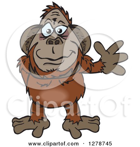 Clipart of a Happy Orangutan Waving - Royalty Free Vector Illustration by Dennis Holmes Designs