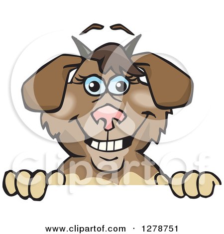 Clipart of a Happy Nanny Goat Peeking over a Sign - Royalty Free Vector Illustration by Dennis Holmes Designs