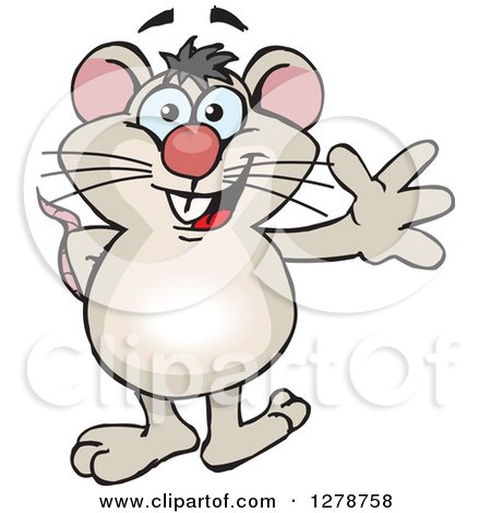 Clipart of a Happy Mouse Standing and Waving - Royalty Free Vector Illustration by Dennis Holmes Designs