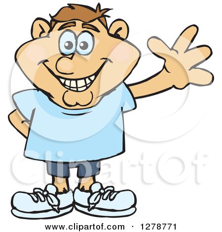 Clipart of a Happy Smiling Casual White Man Waving - Royalty Free Vector Illustration by Dennis Holmes Designs