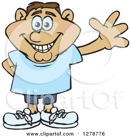 Clipart of a Happy Smiling Casual Hispanic Man Waving - Royalty Free Vector Illustration by Dennis Holmes Designs