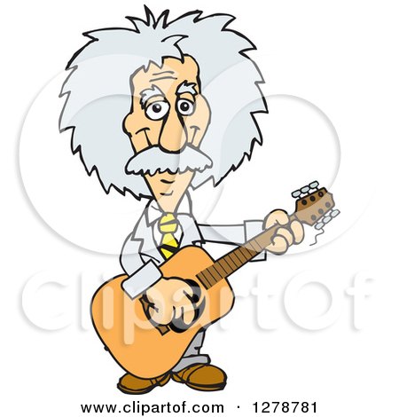 Clipart of a Happy Albert Einstein Scientist Musician Playing a Guitar - Royalty Free Vector Illustration by Dennis Holmes Designs