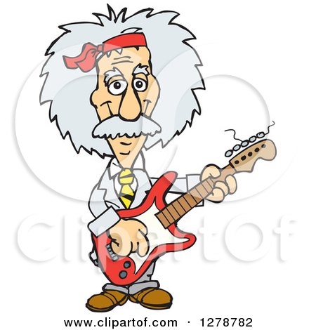 Clipart of a Happy Albert Einstein Scientist Musician Playing an Electric Guitar - Royalty Free Vector Illustration by Dennis Holmes Designs