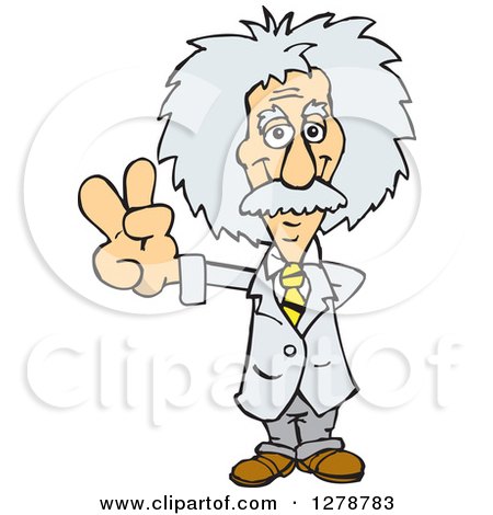 Clipart of a Senior Scientist Albert Einstein Gesturing Peace - Royalty Free Vector Illustration by Dennis Holmes Designs