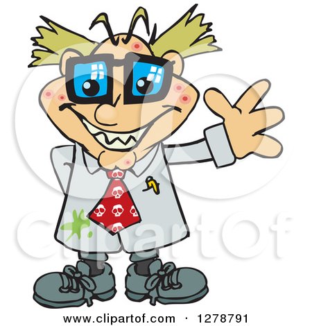 Clipart of a Happy Pimpled Blond White Male Mad Scientist Waving - Royalty Free Vector Illustration by Dennis Holmes Designs