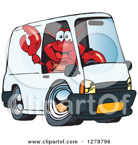 Clipart of a Lobster Waving and Driving a Delivery Van - Royalty Free Vector Illustration by Dennis Holmes Designs