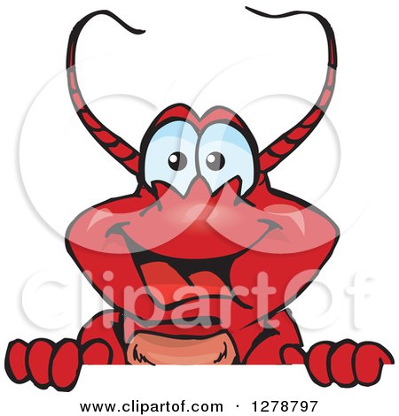 Clipart of a Happy Lobster Peeking over a Sign - Royalty Free Vector Illustration by Dennis Holmes Designs