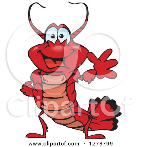 Clipart of a Happy Lobster Waving - Royalty Free Vector Illustration by Dennis Holmes Designs
