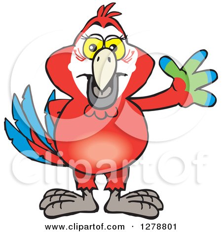 Clipart of a Happy Scarlet Macaw Parrot Waving - Royalty Free Vector Illustration by Dennis Holmes Designs