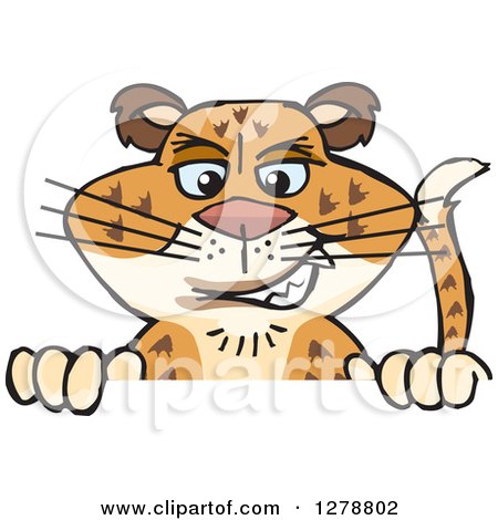 Clipart of a Leopard Big Cat Peeking over a Sign - Royalty Free Vector Illustration by Dennis Holmes Designs