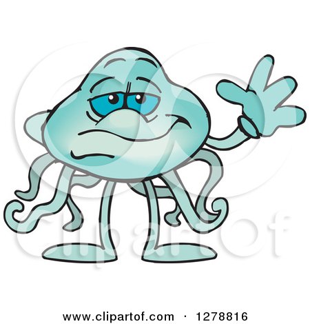 Clipart of a Blue Jellyfish Waving - Royalty Free Vector Illustration by Dennis Holmes Designs