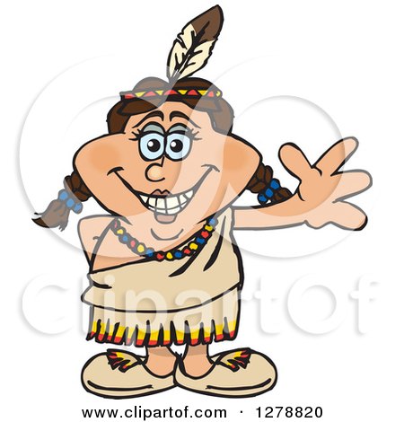 Clipart of a Happy Native American Indian Woman Waving - Royalty Free Vector Illustration by Dennis Holmes Designs