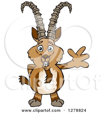 Clipart of a Happy Ibex Goat Waving - Royalty Free Vector Illustration by Dennis Holmes Designs