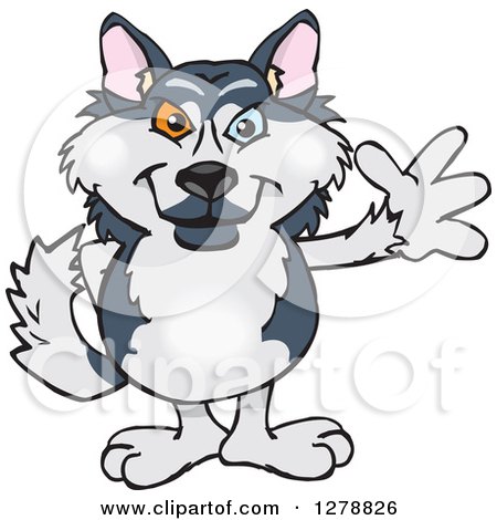 Clipart of a Happy Husky Dog Standing and Waving - Royalty Free Vector Illustration by Dennis Holmes Designs