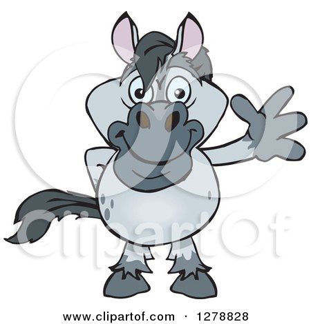 Clipart of a Happy Gray Horse Waving - Royalty Free Vector Illustration by Dennis Holmes Designs