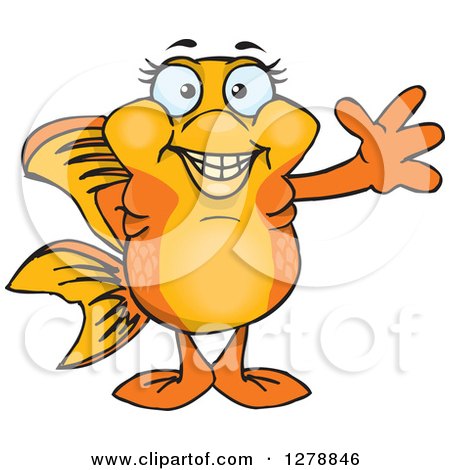 Clipart of a Happy Fancy Goldfish Waving - Royalty Free Vector Illustration by Dennis Holmes Designs