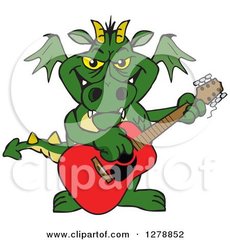 Clipart of a Green Dragon Playing an Acoustic Guitar - Royalty Free Vector Illustration by Dennis Holmes Designs