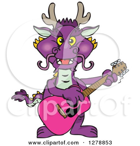 Clipart of a Purple Dragon Playing an Acoustic Guitar - Royalty Free Vector Illustration by Dennis Holmes Designs