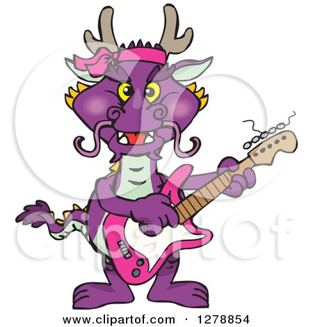 Clipart of a Purple Dragon Playing an Electric Guitar - Royalty Free Vector Illustration by Dennis Holmes Designs