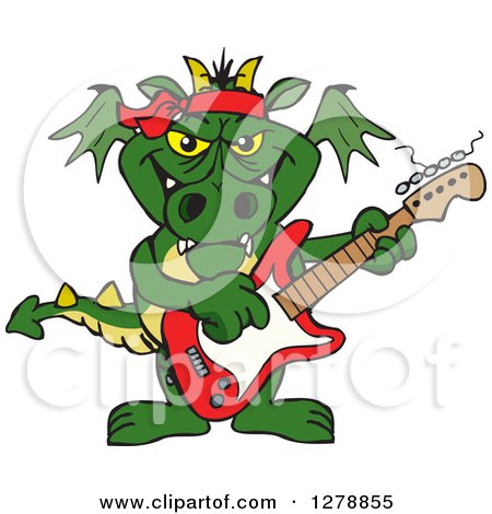 Clipart of a Green Dragon Playing an Electric Guitar - Royalty Free Vector Illustration by Dennis Holmes Designs