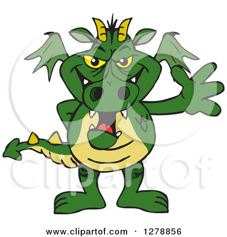 Clipart of a Green Dragon Standing and Waving - Royalty Free Vector Illustration by Dennis Holmes Designs