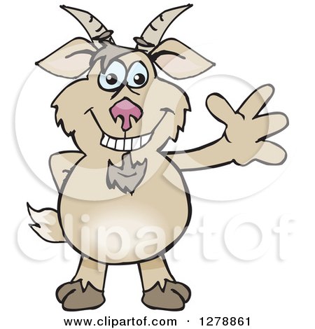 Clipart of a Happy Brown Goat Waving - Royalty Free Vector Illustration by Dennis Holmes Designs