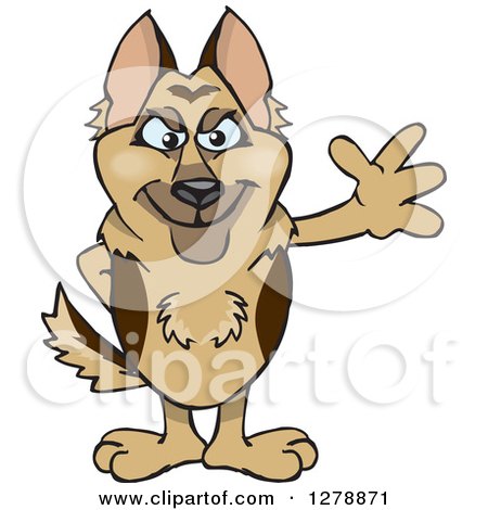 Clipart of a German Shepherd Dog Standing and Waving - Royalty Free Vector Illustration by Dennis Holmes Designs