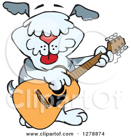 Clipart of a Happy Sheepdog Dog Playing an Acoustic Guitar - Royalty Free Vector Illustration by Dennis Holmes Designs