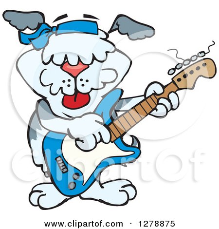 Clipart of a Happy Sheepdog Dog Playing an Electric Guitar - Royalty Free Vector Illustration by Dennis Holmes Designs