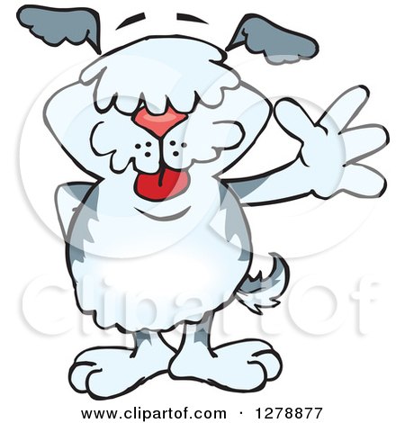 Clipart of a Happy Old English Sheepdog Waving - Royalty Free Vector Illustration by Dennis Holmes Designs