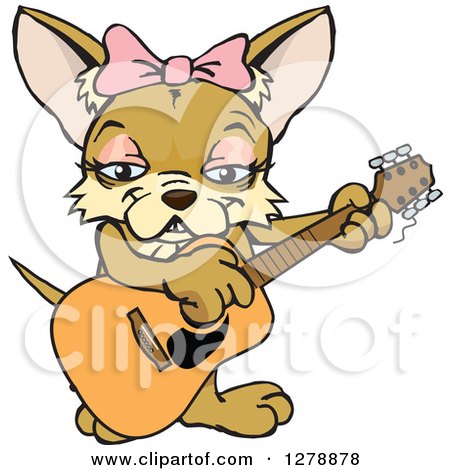 Clipart of a Happy Female Chihuahua Dog Playing an Acoustic Guitar - Royalty Free Vector Illustration by Dennis Holmes Designs
