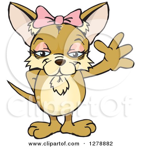 Clipart of a Happy Tan Female Chihuahua Dog Waving - Royalty Free Vector Illustration by Dennis Holmes Designs
