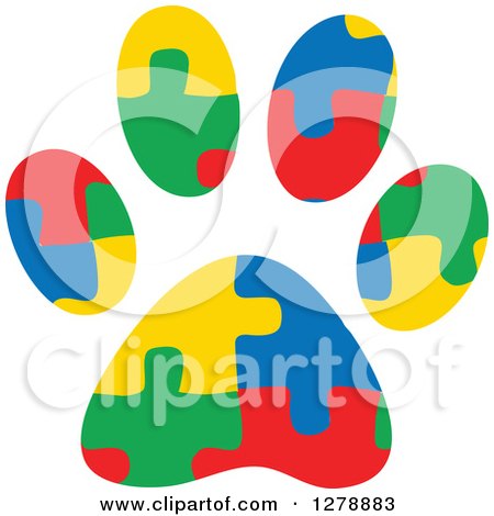 Clipart of a Colorful Jigsaw Puzzle Aspergers Autism Service Dog Paw Print - Royalty Free Vector Illustration by Dennis Holmes Designs