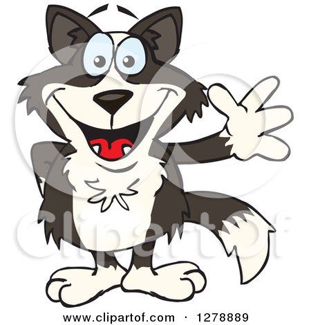 Clipart of a Friendly Waving Border Collie - Royalty Free Vector Illustration by Dennis Holmes Designs