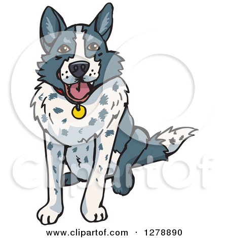 Clipart of a Happy Sitting Border Collie Dog - Royalty Free Vector Illustration by Dennis Holmes Designs
