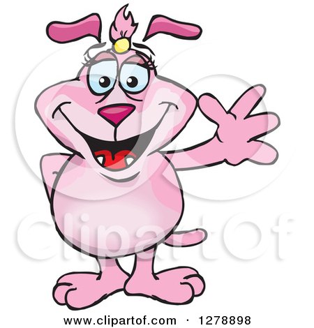 Clipart of a Happy Pink Dog Standing and Waving - Royalty Free Vector Illustration by Dennis Holmes Designs