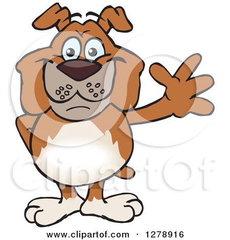 Clipart of a Friendly Waving Brown Bulldog - Royalty Free Vector Illustration by Dennis Holmes Designs