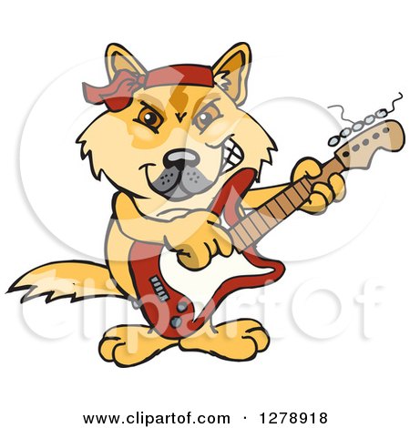 Clipart of a Happy Dingo Playing an Electric Guitar - Royalty Free Vector Illustration by Dennis Holmes Designs