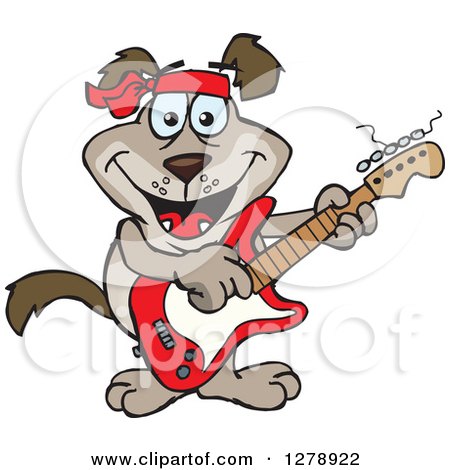 Clipart of a Happy Brown Dog Playing an Electric Guitar - Royalty Free Vector Illustration by Dennis Holmes Designs
