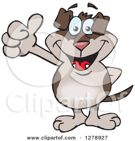 Clipart of a Happy Two Toned Brown Dog Giving a Thumb up - Royalty Free Vector Illustration by Dennis Holmes Designs